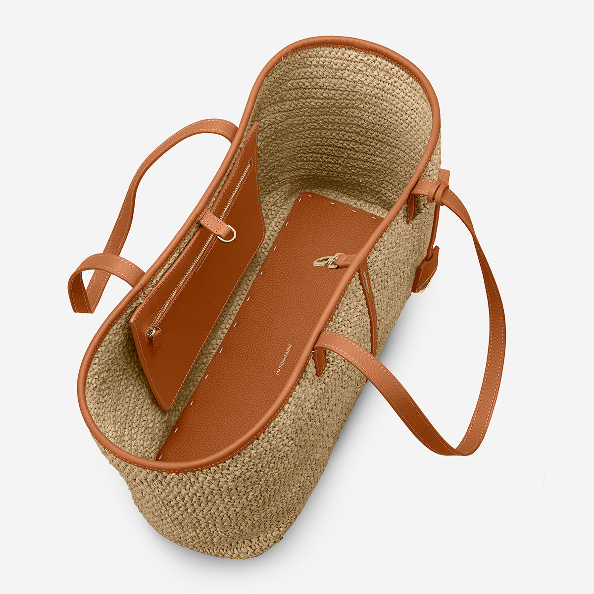 The Raffia Snap Soft Tote - Pecan Brown