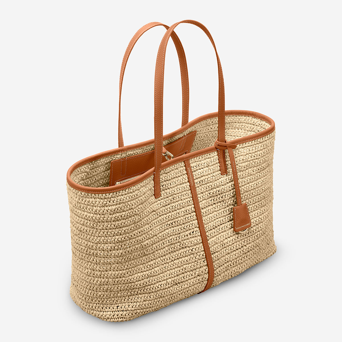 The Raffia Snap Soft Tote - Pecan Brown