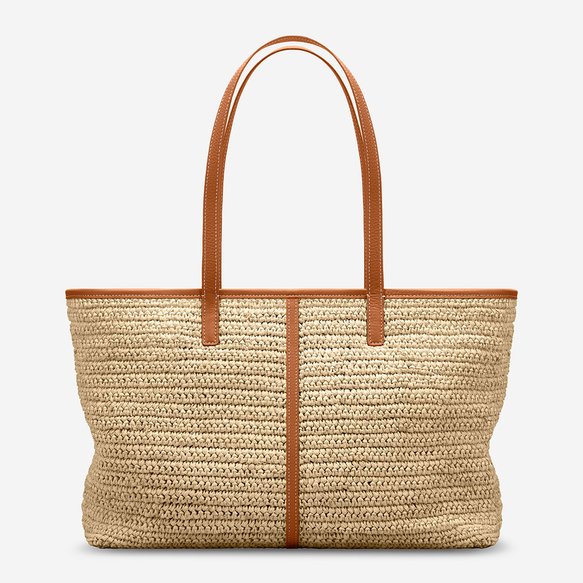 The Raffia Snap Soft Tote - Pecan Brown