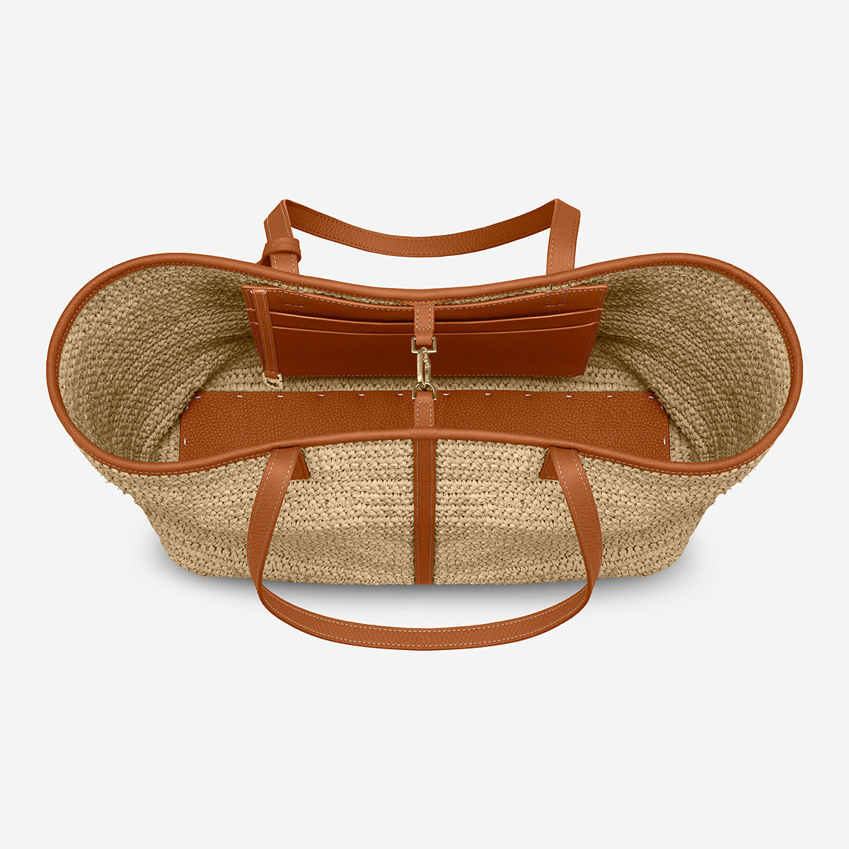 The Raffia Snap Soft Tote - Pecan Brown