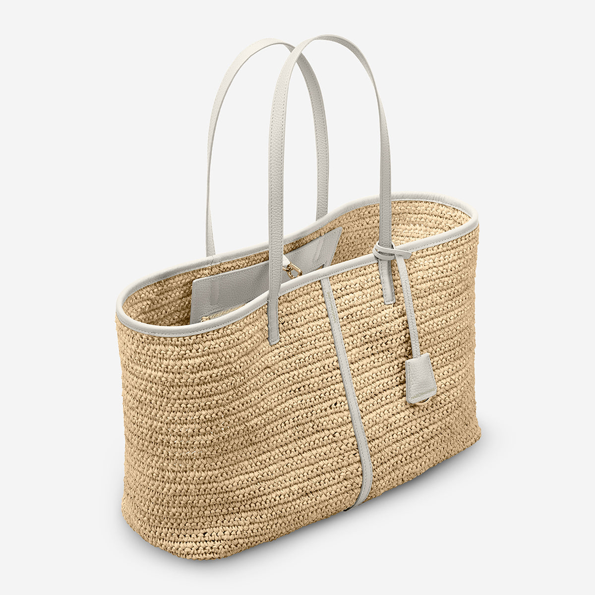 The Raffia Snap Soft Tote - Foam White