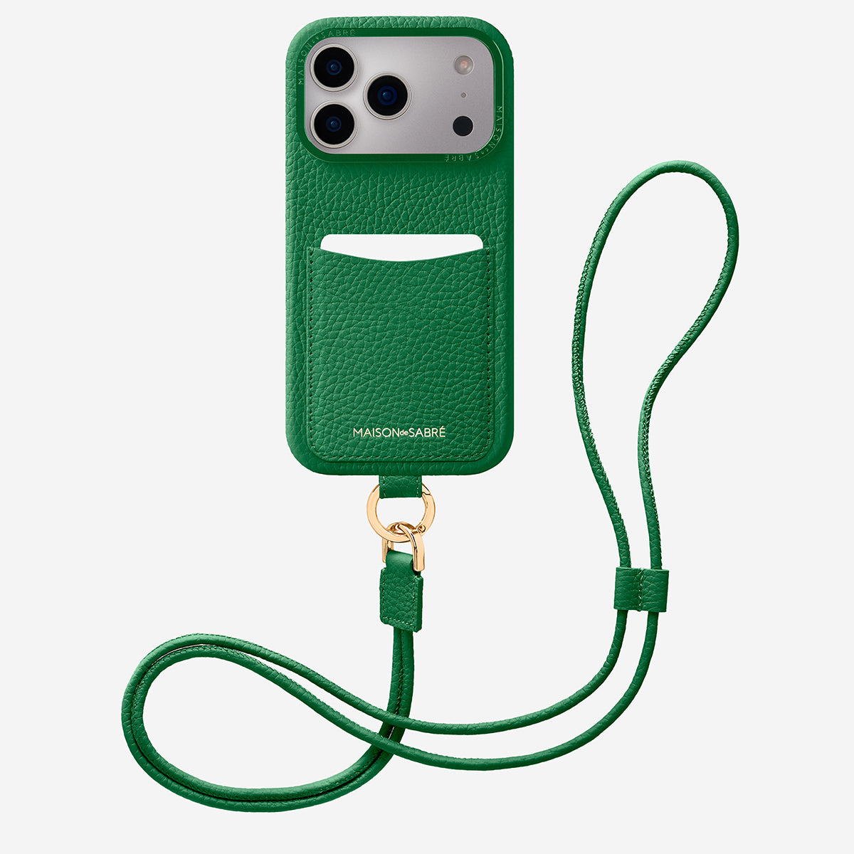 iPhone17Proケース MAISON de SABRÉ グリーンレザー Sling Phone Case iPhone 17 Pro Max in Emerald Green – MAISON de SABRÉ