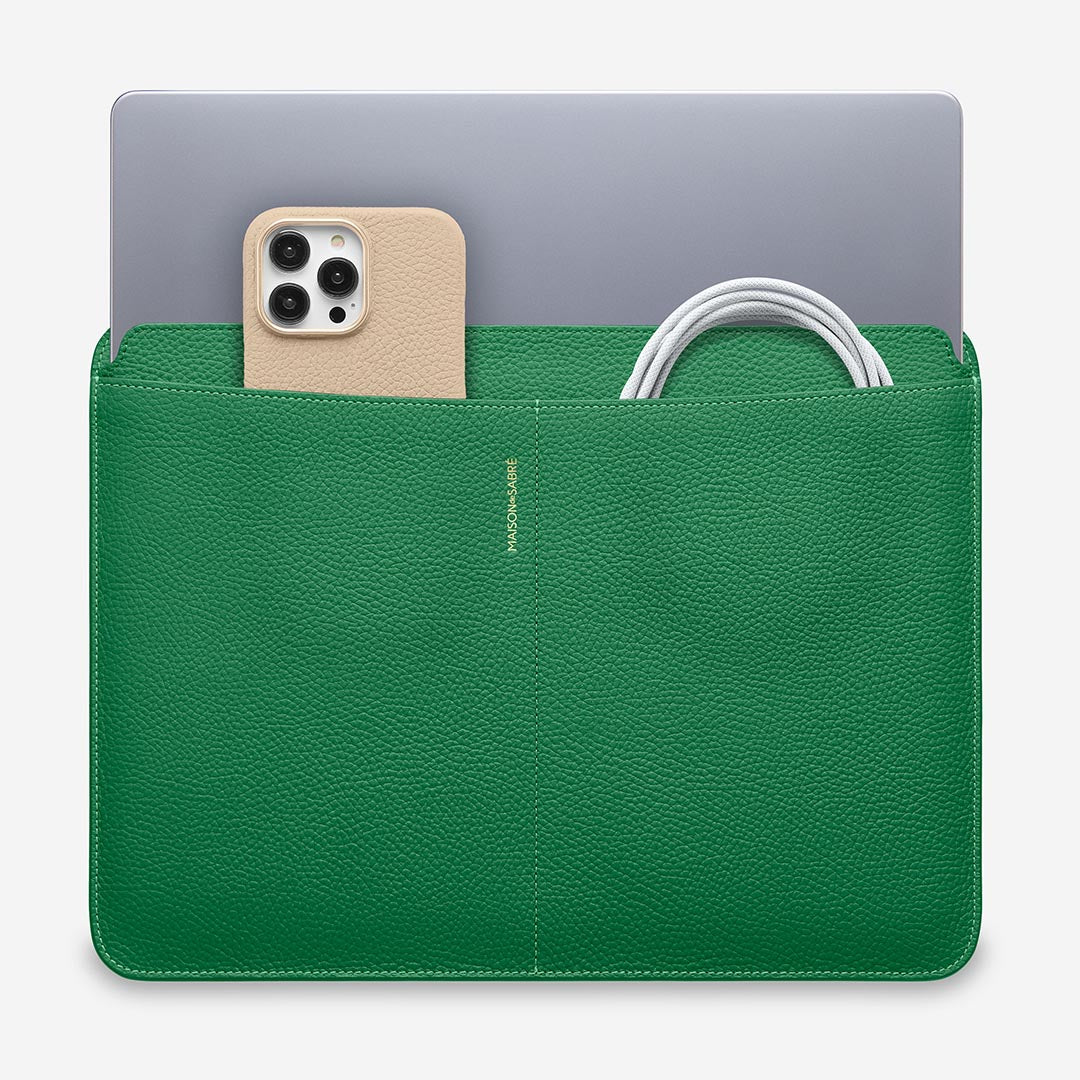 Green leather laptop sleeve Clearance